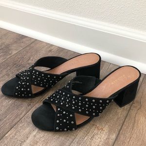 Women’s Halogen Heeled Mules in Black with Studs